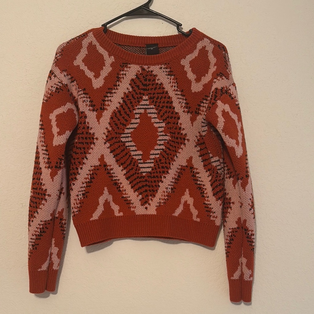 Non Stop Pink and Brown Geometric Crew Neck Sweater‎